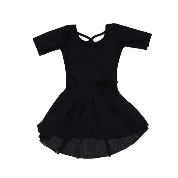 Leveret Girls Short Sleeve Skirt Leotard Black L (10-12)