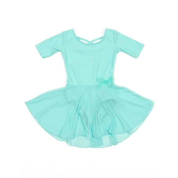 Leveret Girls Short Sleeve Skirt Leotard Classic Solid Color Color: Aqua Size: SMALL