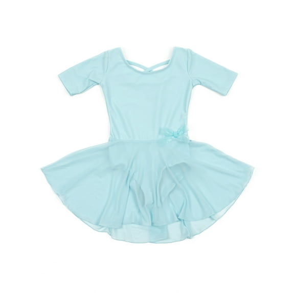 Leveret Girls Short Sleeve Skirt Leotard Classic Solid Color Color: Light Blue Size: MEDIUM