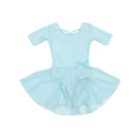 Leveret Girls Short Sleeve Skirt Leotard Classic Solid Color Color: Light Blue Size: XS SLIM