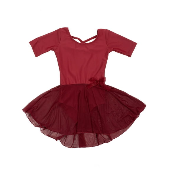 Leveret Girls Short Sleeve Skirt Leotard Classic Solid Color Color: Maroon Size: X SMALL
