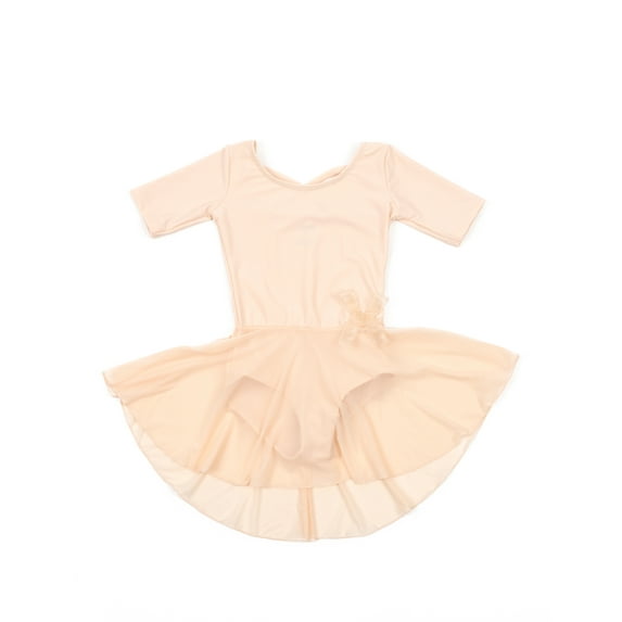Leveret Girls Short Sleeve Skirt Leotard Classic Solid Color Color: Nude Pink Size: LARGE