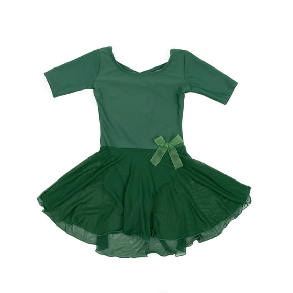 Leveret Girls Short Sleeve Skirt Leotard Classic Solid Color Color: Uniform Green Size: MEDIUM