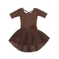 thumbnail image 1 of Leveret Girls Short Sleeve Skirt Leotard Neutral Solid Color Color: Brown Size: X SMALL, 1 of 2