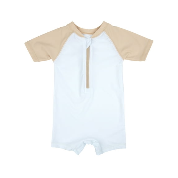 Leveret Kids Baby Boys Girls One Piece Rashguard UPF 50+ Solid Beige/White Size 18-24 Months