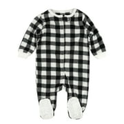 LEVERET Kids Boys Girls Footed Fleece Pajama Black & White Plaid 5 Year