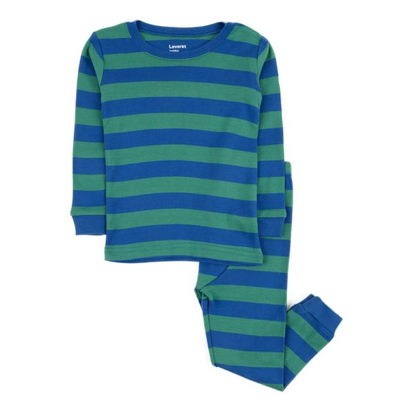 Leveret Kids Boys Girls Two Piece Cotton Pajamas Blue & Green Stripes 4 Year