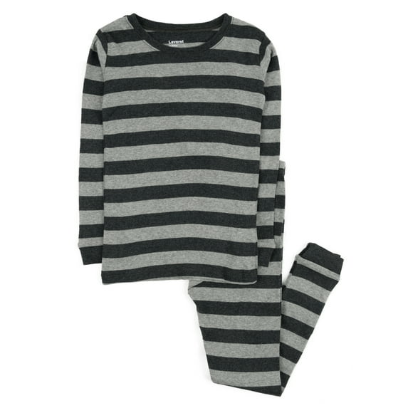 Leveret Kids Boys Girls Two Piece Cotton Pajamas Charcoal & Gray Stripes 12-18 Month