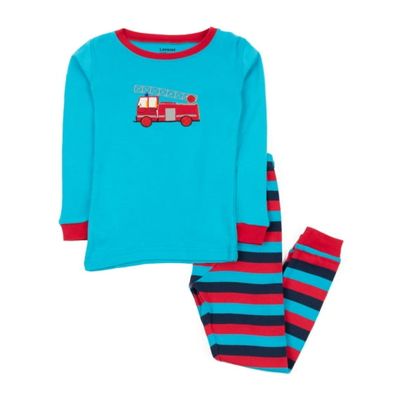 Leveret Kids Boys Girls Two Piece Cotton Pajamas Fire Truck 6 Year