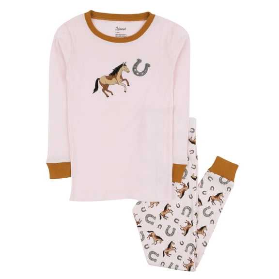 Leveret Kids Boys Girls Two Piece Cotton Pajamas Pink Horse 8 Year