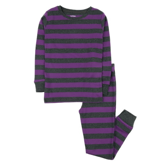 Leveret Kids Boys Girls Two Piece Cotton Pajamas Purple & Charcoal Stripes 12-18 Month