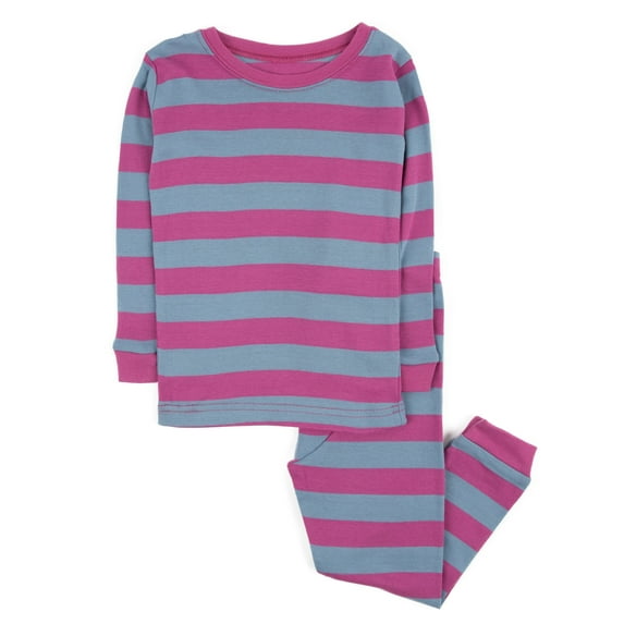 Leveret Kids Boys Girls Two Piece Cotton Pajamas Purple & Denim Stripes 5 Year