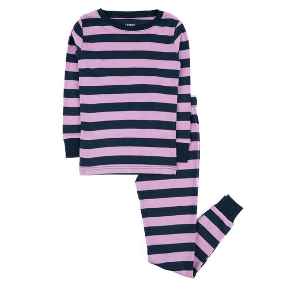 Leveret Kids Boys Girls Two Piece Cotton Pajamas Purple & Navy Stripes 10 Year