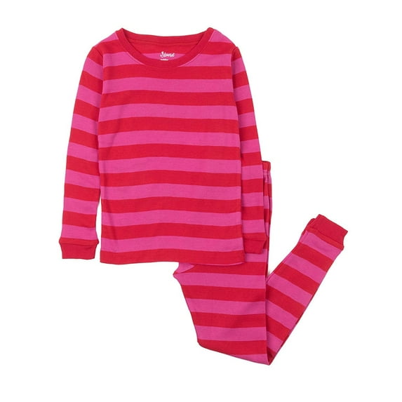 Leveret Kids Boys Girls Two Piece Cotton Pajamas Red & Pink Stripes 10 Year