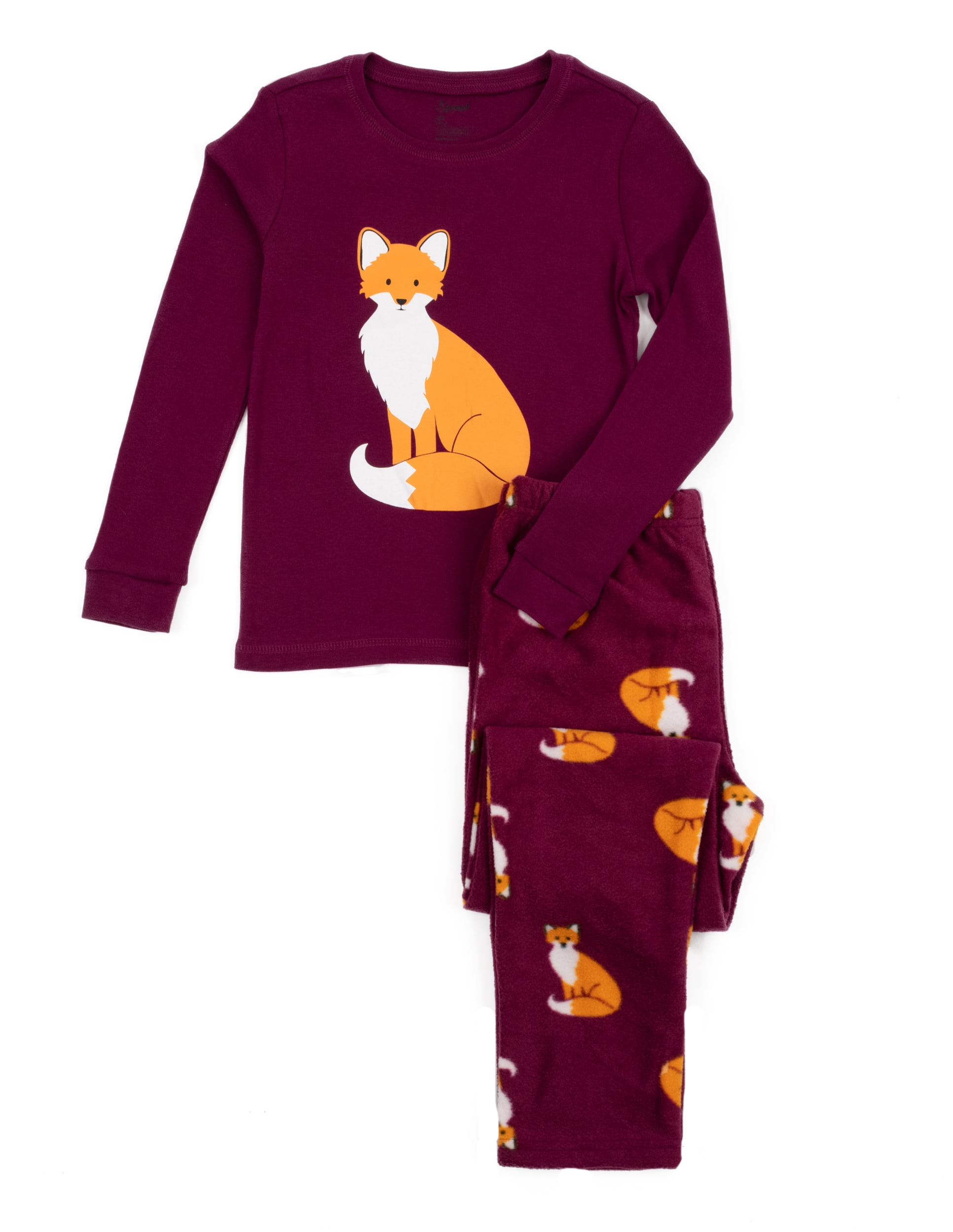 Leveret Kids Cotton Top Fleece Pants Pajamas Fox 5 Years