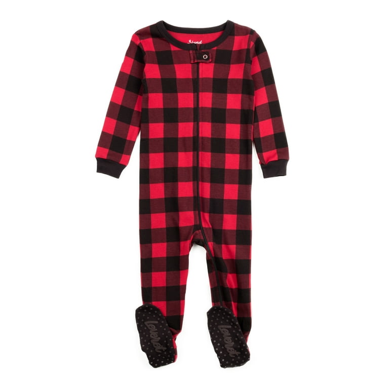 Leveret Kids Footed Cotton Pajama Black Red Plaid 18-24 Months