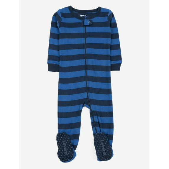Leveret Kids Footed Cotton Pajama Boys Striped Color: Blue Navy Size: 3T