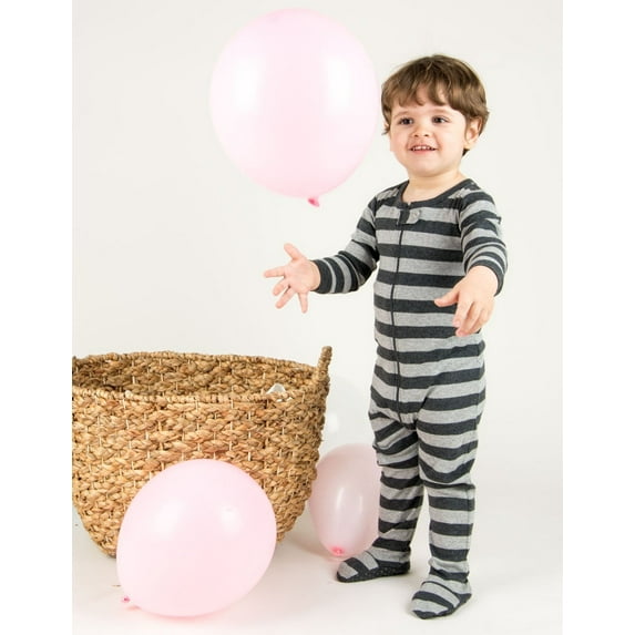 Leveret Kids Footed Cotton Pajama Boys Striped Color: Dark Gray Light Gray Size: 5T