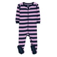 thumbnail image 1 of Leveret Kids Footed Cotton Pajama Purple & Navy Stripes 2 Year, 1 of 2