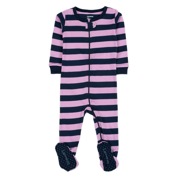 Leveret Kids Footed Cotton Pajama Purple & Navy Stripes 5 Year