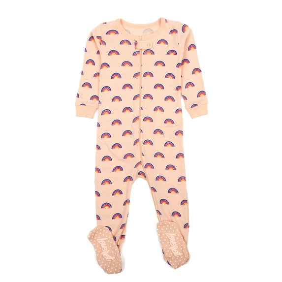 Leveret Kids Footed Cotton Pajama Rainbow Peach 2 Year