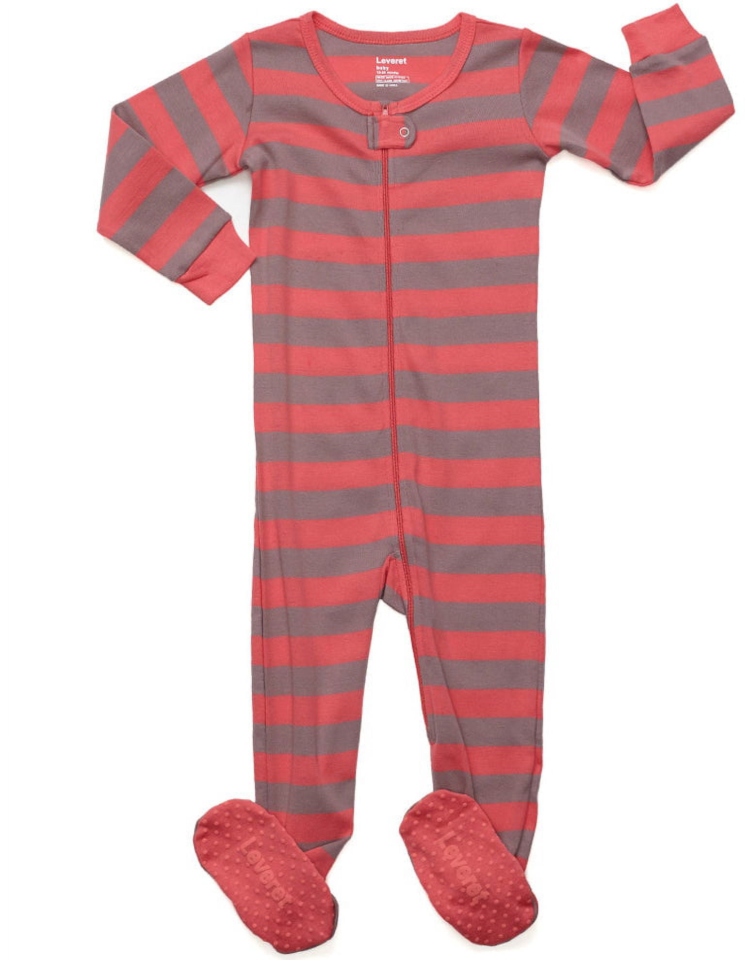 Leveret Kids Footed Cotton Pajama Striped Rose and Antler 3 Year