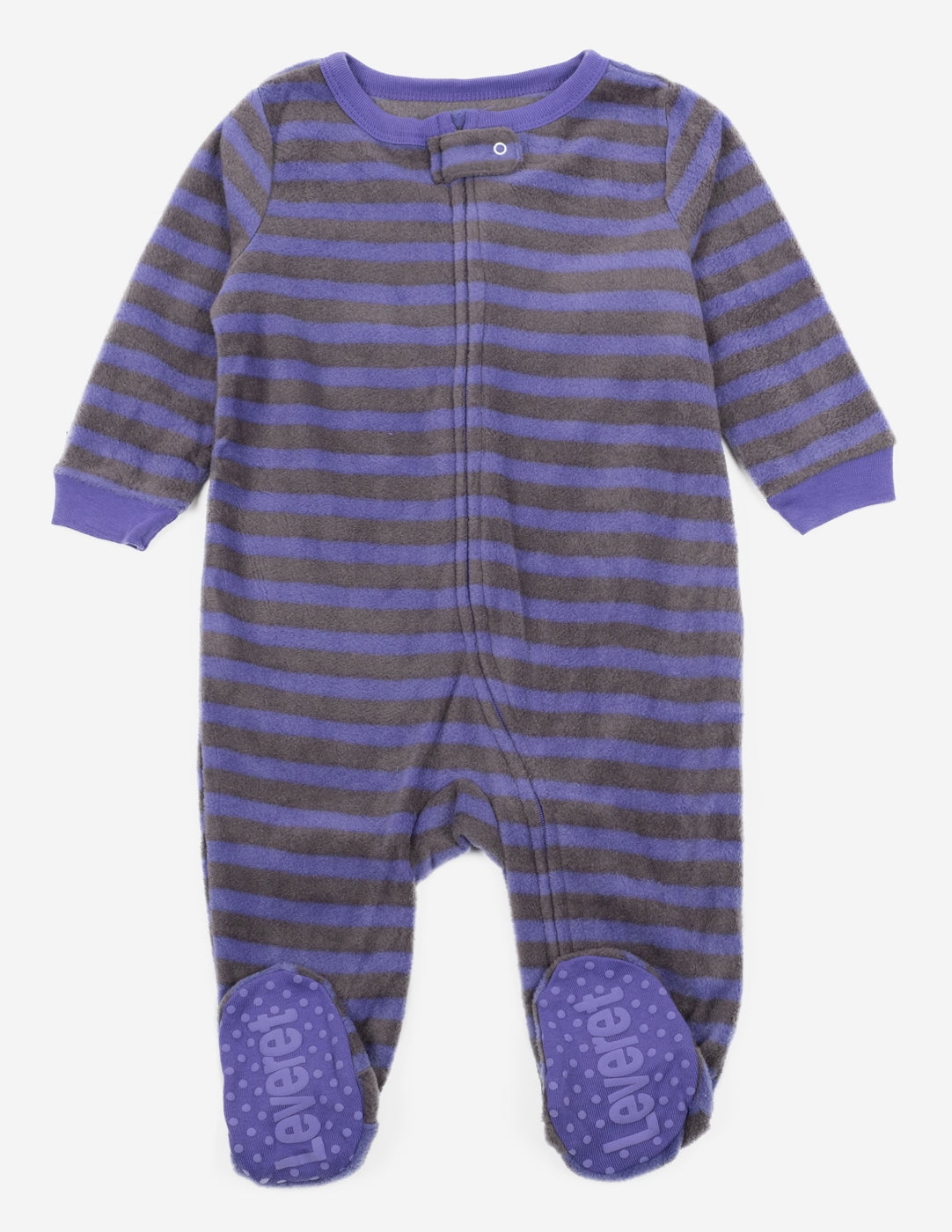 Leveret Kids Footed Fleece Pajama Striped Purple and Gray 6-12 Month