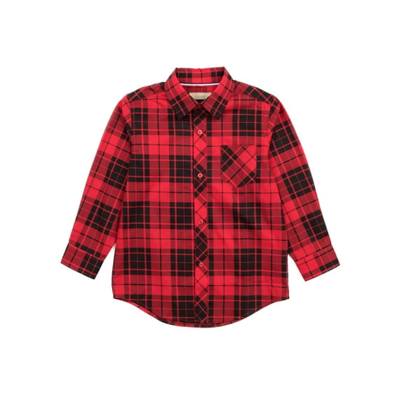 Leveret Kids & Toddler Boys Long Sleeve Uniform Cotton Dress Shirt Variety of Colors (Size 2-14 Years) (Black & Red Plaid, 8 Years)