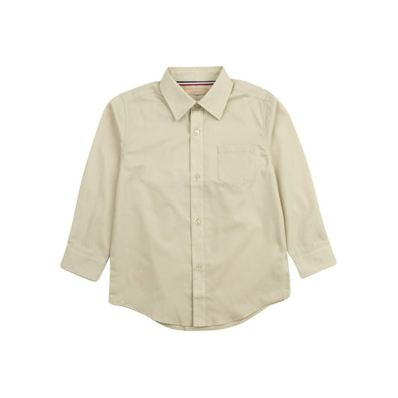 Leveret Kids & Toddler Boys Long Sleeve Uniform Cotton Dress Shirt Variety of Colors (Size 2-14 Years) (Khaki, 14 Years)