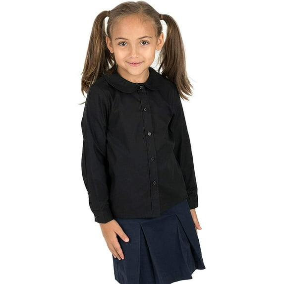 Leveret Kids & Toddler Girls Long Sleeve Uniform Cotton Dress Shirt Black (Size 4 Years)