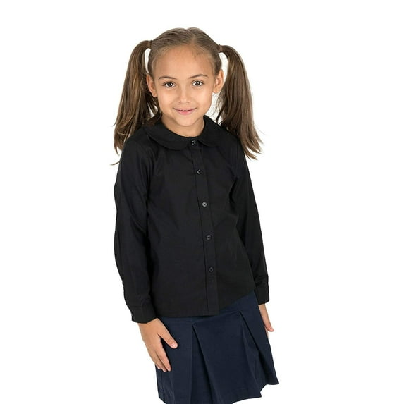 Leveret Kids & Toddler Girls Long Sleeve Uniform Cotton Dress Shirt Black (Size 6 Years)
