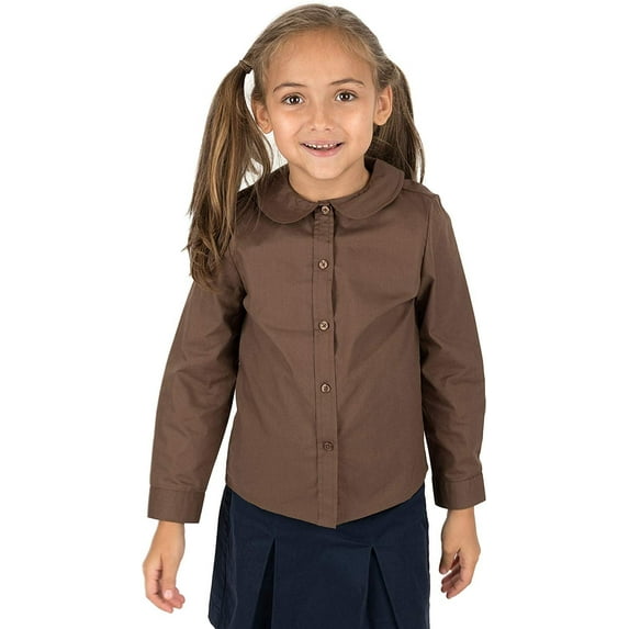 Leveret Kids & Toddler Girls Long Sleeve Uniform Cotton Dress Shirt Brown (Size 5 Years)