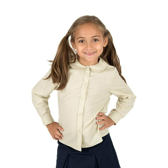 Leveret Kids & Toddler Girls Long Sleeve Uniform Cotton Dress Shirt Khaki (Size 3 Years)