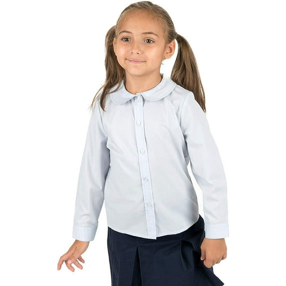 Leveret Kids & Toddler Girls Long Sleeve Uniform Cotton Dress Shirt Light Blue (Size 3 Years)
