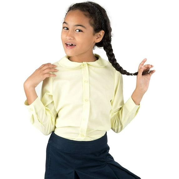 Leveret Kids & Toddler Girls Long Sleeve Uniform Cotton Dress Shirt Light Yellow (Size 12 Years)