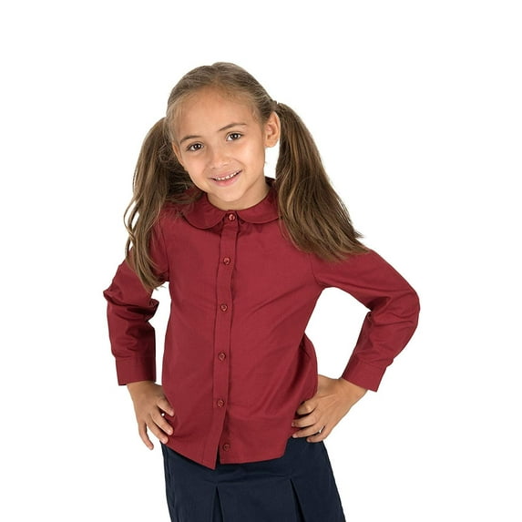 Leveret Kids & Toddler Girls Long Sleeve Uniform Cotton Dress Shirt Maroon (Size 12 Years)