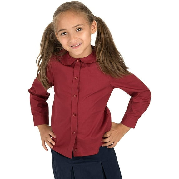 Leveret Kids & Toddler Girls Long Sleeve Uniform Cotton Dress Shirt Maroon (Size 3 Years)
