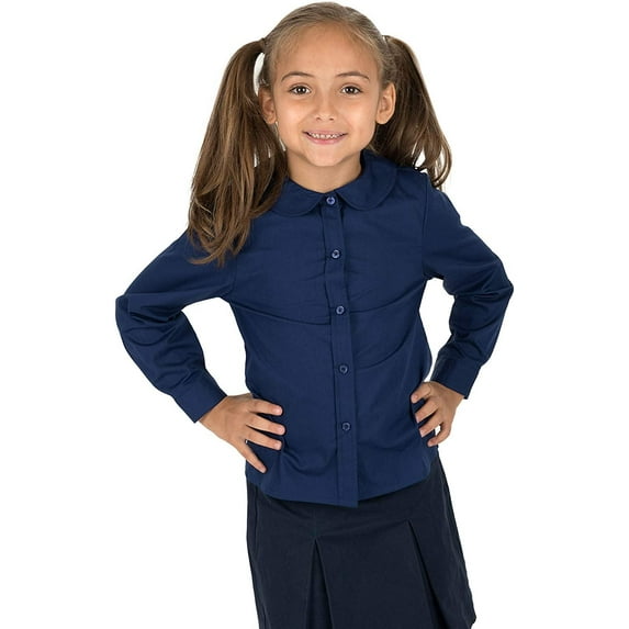 Leveret Kids & Toddler Girls Long Sleeve Uniform Cotton Dress Shirt Navy (Size 3 Years)
