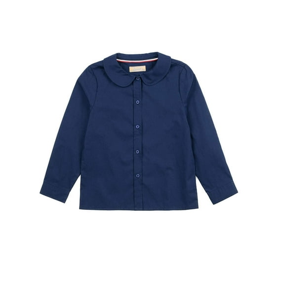Leveret Kids & Toddler Girls Long Sleeve Uniform Cotton Dress Shirt Navy (Size 5 Years)