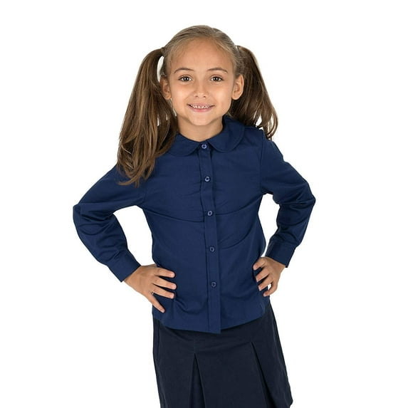 Leveret Kids & Toddler Girls Long Sleeve Uniform Cotton Dress Shirt Navy (Size 6 Years)