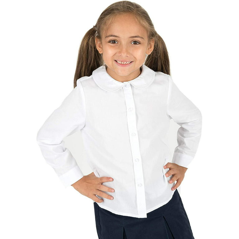 Leveret Kids & Toddler Girls Long Sleeve Uniform Cotton Dress Shirt White  (Size 5 Years) 