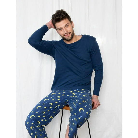 Leveret Mens Cotton Top & Fleece Pants Moon XX-Large