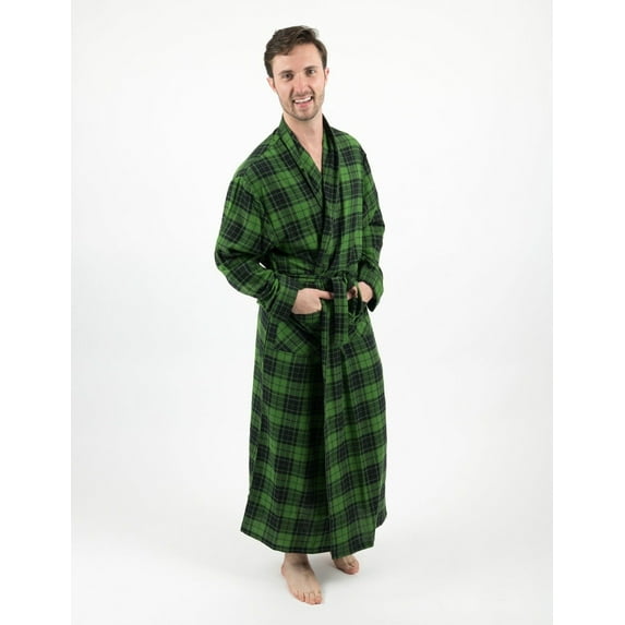 Leveret Mens Flannel Robe Black & Green Plaid XXL
