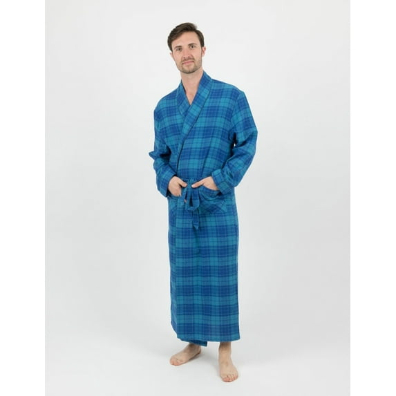 Leveret Mens Flannel Robe Navy & Blue S