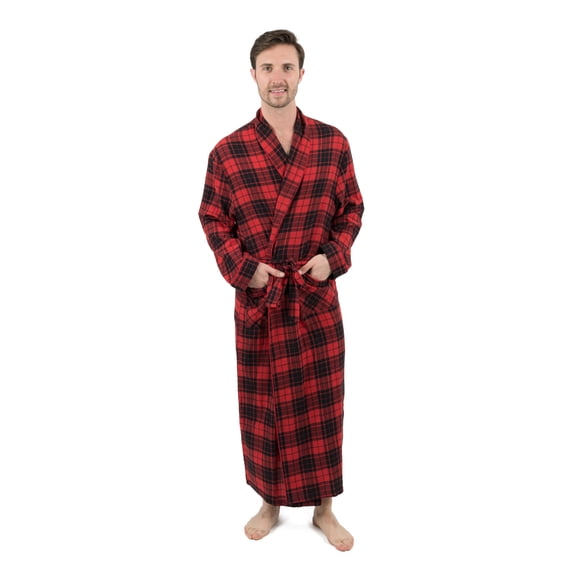 Leveret Mens Flannel Robe Plaid Black & Red Plus Size 4XL