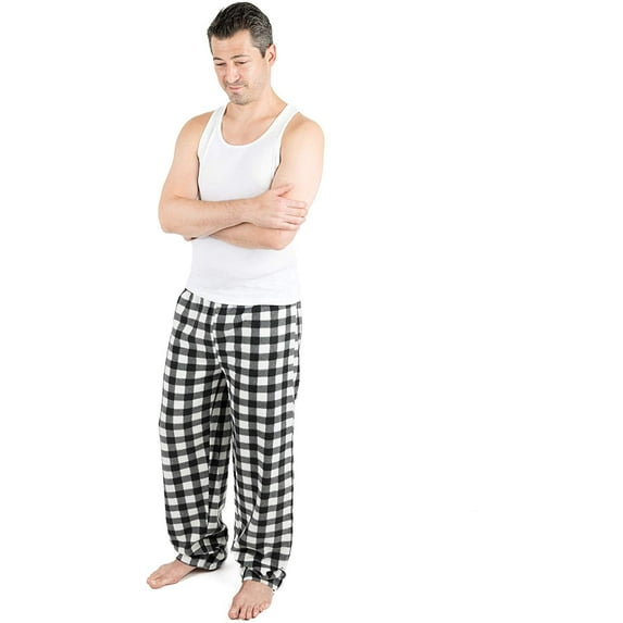 Leveret Mens Fleece Pants Black & White Plaid X-Large