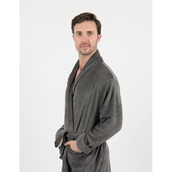 Leveret Mens Fleece Robe Grey L/XL