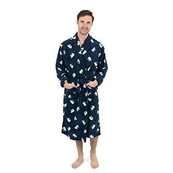 Leveret Mens Robe Soft Micro Fleece Plush Shawl Collar Bathrobe Polar Bear Size S/M