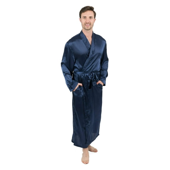 Leveret Mens Satin Robe Christmas Robe (Size Small-XXX-Large) (Navy, XX-Large)