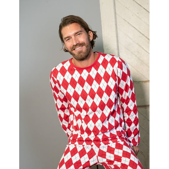 Leveret Mens Two Piece Cotton Pajamas Argile Red & White XXL